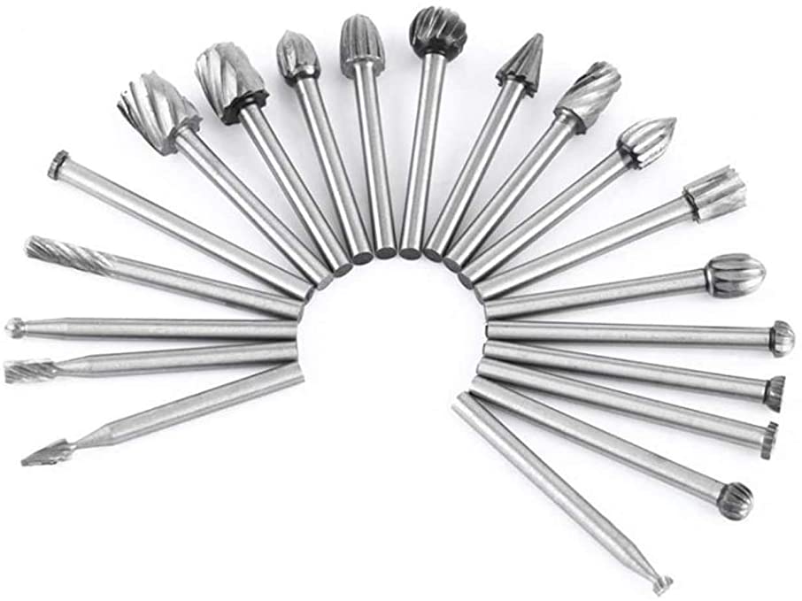 Buy Tungsten Carbide HSS Rotary Burr Set - APlus 20pcs Wood Carving Drill Bits Set with 3mm 1/8 inch Shank for DIY Woodworking, Carving, Engraving, Drilling Tungsten Carbide HSS Rotary Burr Set 