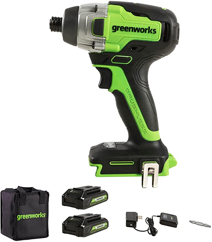 Buy Greenworks 24V Brushless Impact Driver comes with two (2) USB (Power Bank) batteries and a charger. ID24L1520 