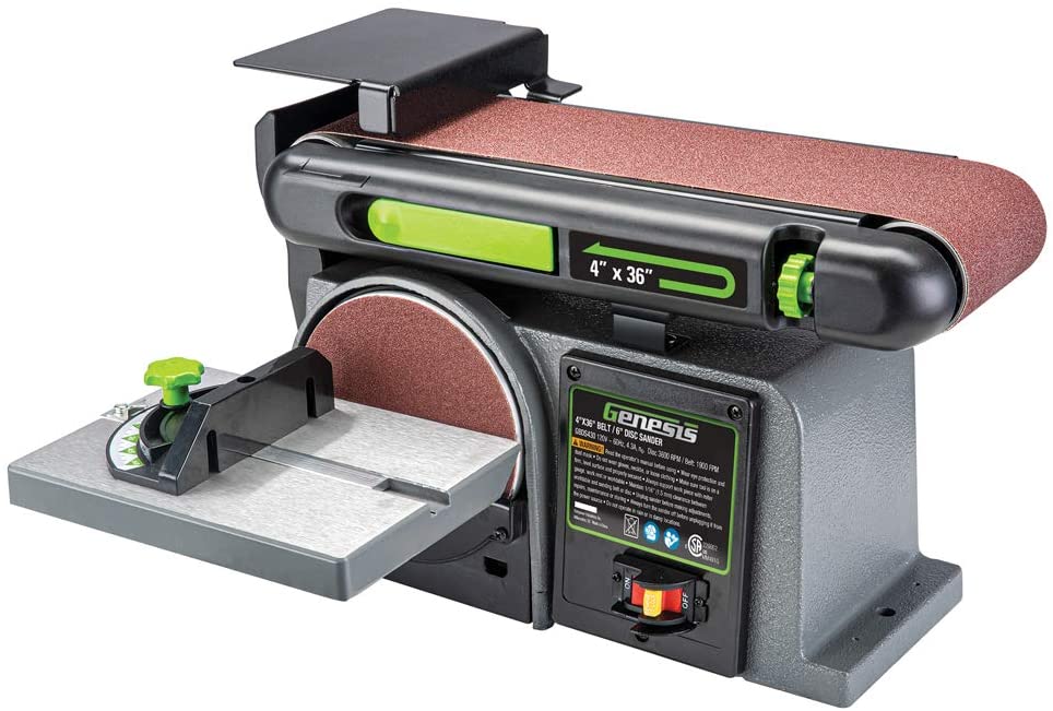 Buy 4.3 Amp 4 in. x 36 in. Belt/6 in. Disc Combination Sander with Cast Iron Base and Miter Gauge from Genesis (GBDS430)  