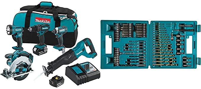 Buy Makita XT505 18V LXT Lithium-Ion Cordless 5-Piece Combo Kit (3.0Ah) & B-49373 75-Piece Metric Drill & Screw Bit Set 