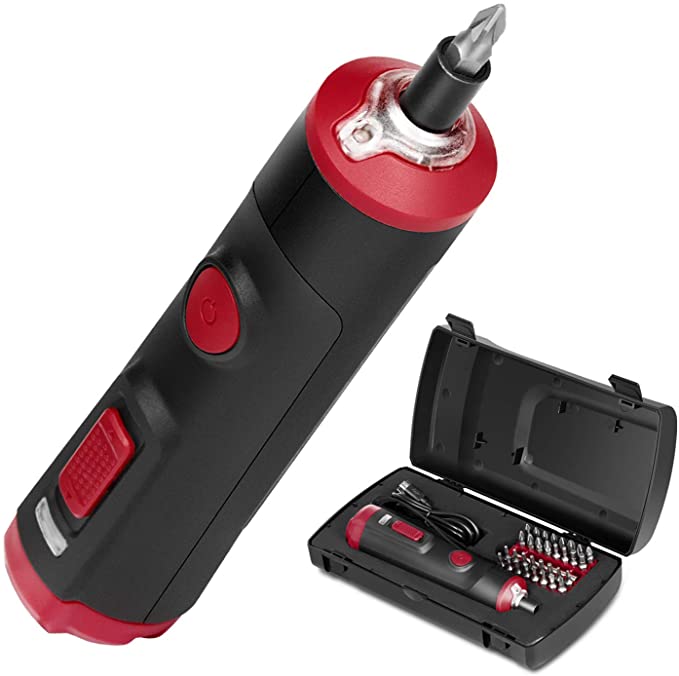 Buy Eastvolt 4V Cordless Mini Electric Screwdriver with 1500mAh USB Rechargeable Battery, 32 pcs. Extention Holder and Storage Toolbox, 1/4 in HEX Screwdriver Bits+1 piece, EVSD0401, Black + Red (J0Z-ZTH-4)  