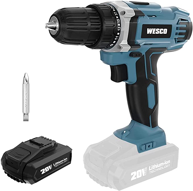 Buy WESCO 20V Max Lithium-ion Power Drill Driver, POWER Cordless Drill 20V 1 x Li-ion Battery, 21+1 Torque Setting, 3/8 inch Keyless Chuck, Variable Speed and LED Light, Fast Charger 