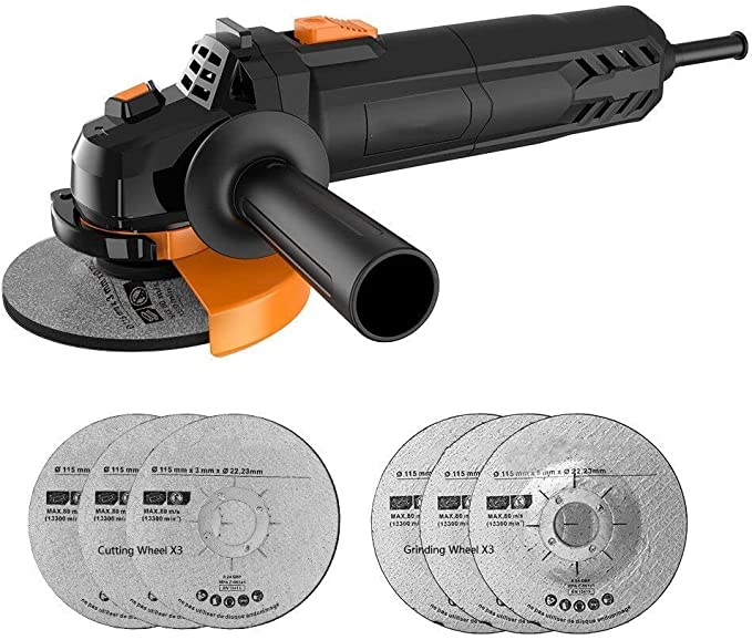 Buy 6Amp 4-1/2inch Electric Angle Grinder with 115mm 3 Grinding Abrasive Wheels, 3 Cutting Abrasive Wheels, Flap Disc, and Auxiliary Handle 