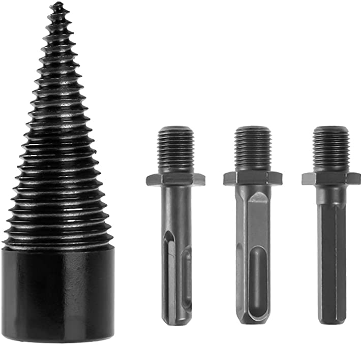 Buy Alanfox 4 Pieces Firewood Log Splitter Drill Bit Set, Wood Splitter Drill Bits, Heavy Duty Drill Screw Cone Driver for Household Electric Drill, Square Handle, Round Hanle, Hex Shank (32mm)  