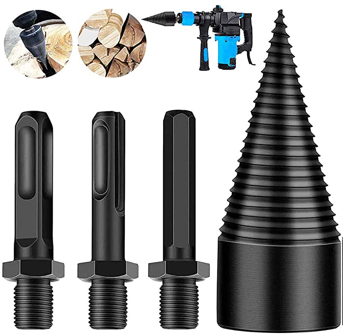 Buy Rumexeng 4PCS Firewood Drill Bit Wood Splitter, Removable Log Splitter Drill Bit, Wood Splitting Kindling, Electric Heavy Duty Drill Screw Cone Driver for Hand Drill Stick Hex+Square+Round (32 mm)  