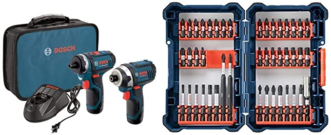 Buy Bosch CLPK27-120 12V Max 2-Tool Combo Kit (Drill/Driver and Impact Driver) with 2 Batteries, Charger, and Case, as well as a 44-piece Impact Tough Screwdriving Custom Case System Set SDMS44 