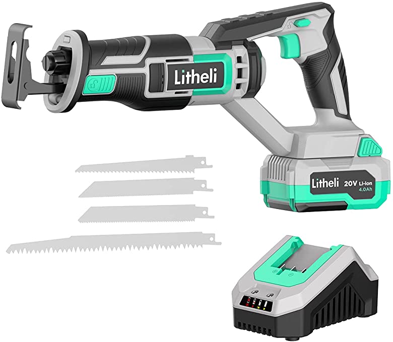 Buy Litheli 20V Cordless Reciprocating Saw, Electric Reciprocating Saw, Variable Speed Trigger Sawzall, Tool-free Blade Change, 4 Blades, 4.0 Ah Battery and Charger 