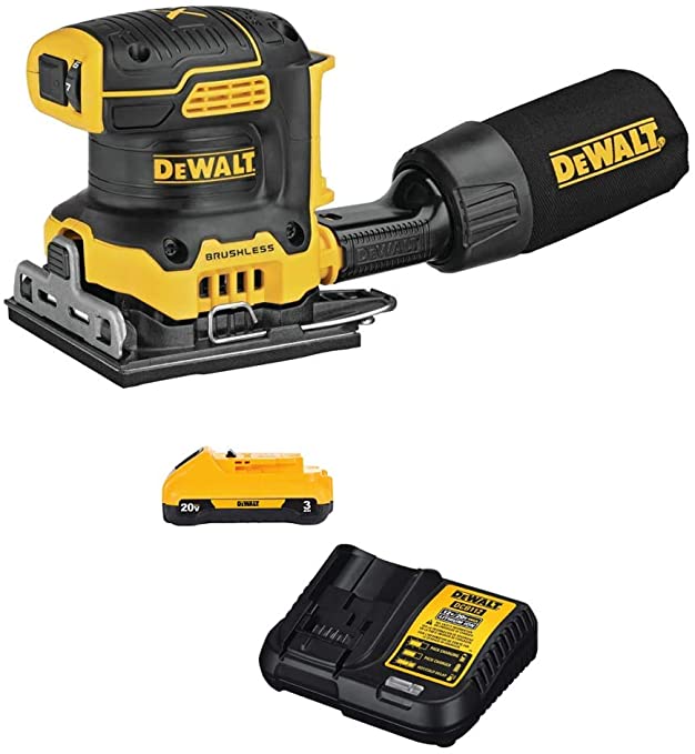 Buy DEWALT 20V MAX XR Palm Sander, Variable Speed, 1/4-Inch Sheet, with 3-Ah Battery Pack and Charger Kit (DCW200B & DCB23C)  