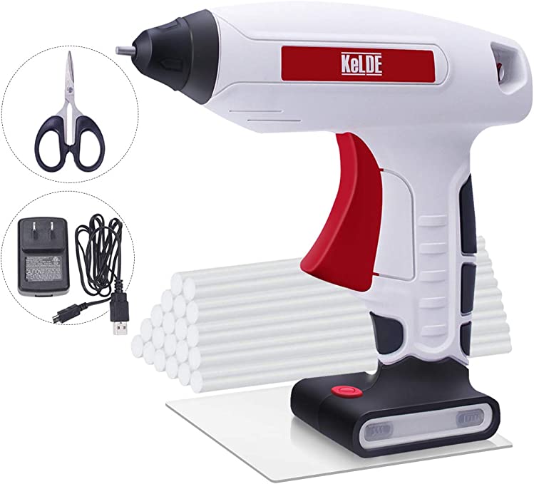 Buy KeLDE Cordless Hot Glue Gun Kit, 30 Seconds Heating Time, 3.7V Li-ion Battery Rechargeable Glue Gun, with USB Cable and Plug, Fine Tip Nozzle, 20pcs 0.6x0.27