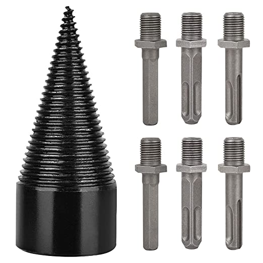 Buy Splitting Wood Cone Drill Bit Set, 42mm Hex Square Round Handle Drill Screw Cone Driver for Hand Drill Stick, Firewood Log Splitter Drill Bits 