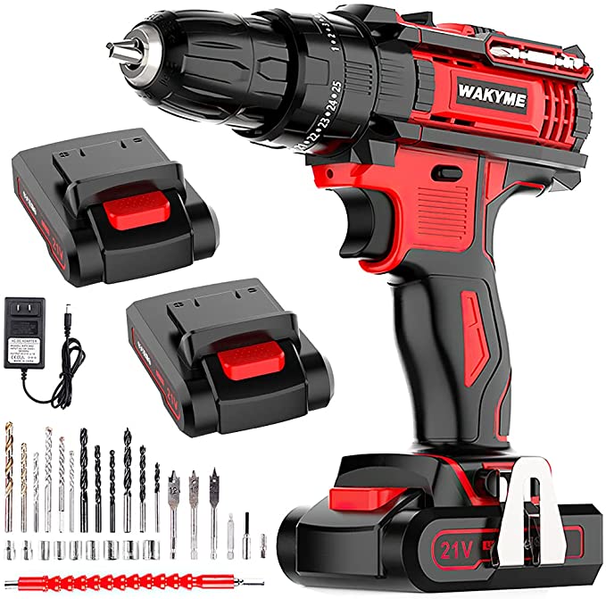 Buy WAKYME 21V Impact Drill with 2 Batteries, Cordless Drill Driver 350 In-lb Torque 25+3 Clutch, 3/8