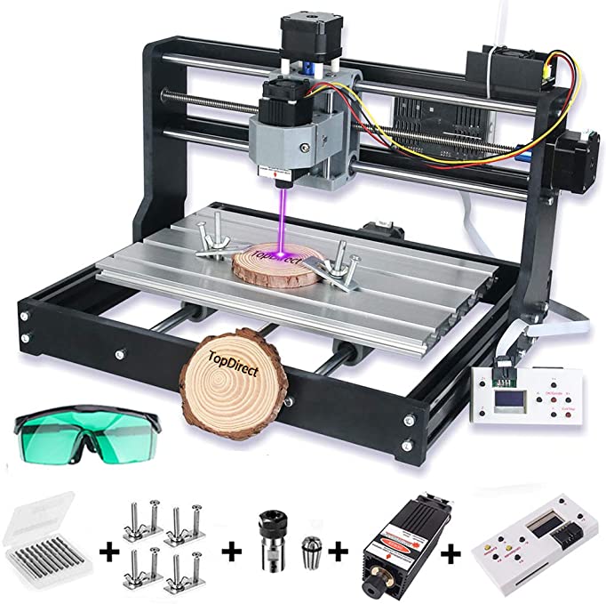 Buy GRBL Control 3 Axis Mini DIY CNC Router Kit + Offline Controller + Router Bits, Working Area 300x180x45mm, for Wood Plastic PVC PCB, 2-in-1 5500 m W Module Engraver CNC 3018 Pro Engraving Machine, 