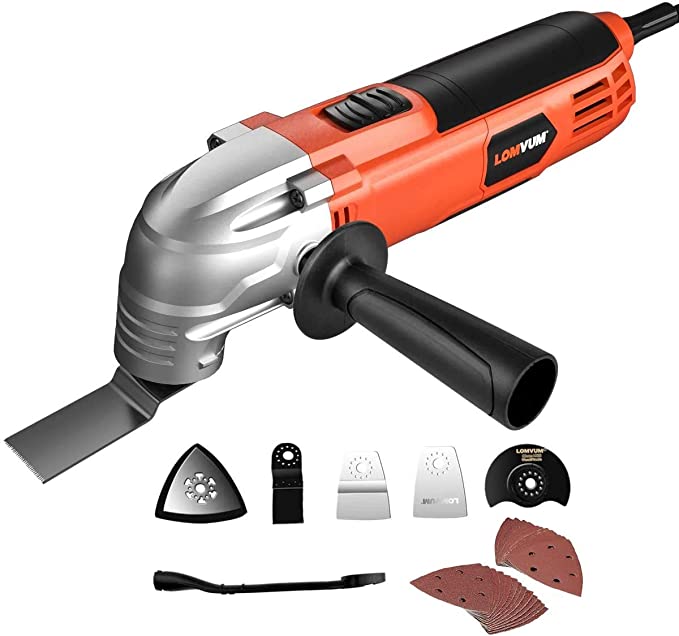 Buy Lomvum 2A Corded Oscillating Multitool Kit with 3° Oscillation Angle and 6 Variable Speed Oscillating Saw for Cutting/Sanding/Scraping/Ground Removal Oscillating Tool 