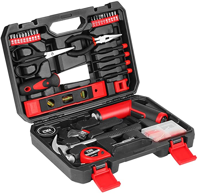 Buy 57-Piece Household Tool Kit Includes Rechargeable Palm-sized Electric Screwdriver 1500mAh Lithium-Ion with LED Light, 33-Piece Bit Set, Free Accessories, and USB Charging Cable 