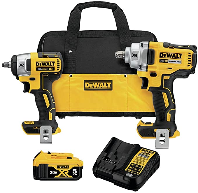 Buy DCK215P1 Dewalt 20V MAX XR Brushless Lithium-Ion 3/8 in. 1/2 in. Impact Wrench and Cordless Impact Wrench Combo Kit of Mid-Range Impact Wrenches with Detent Pins (5 Ah)  