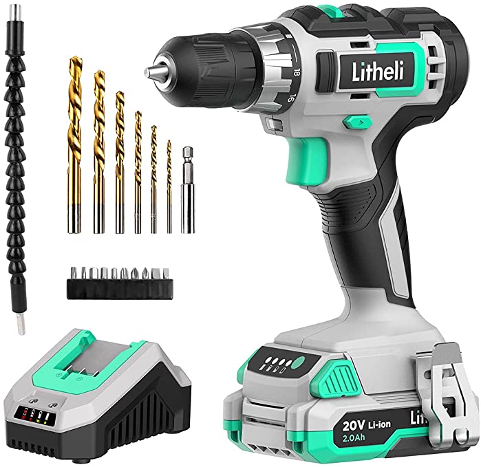 Buy Litheli 20V Cordless Drill Driver, Power Drill Screwdriver Tools for Home Improvement, 3/8