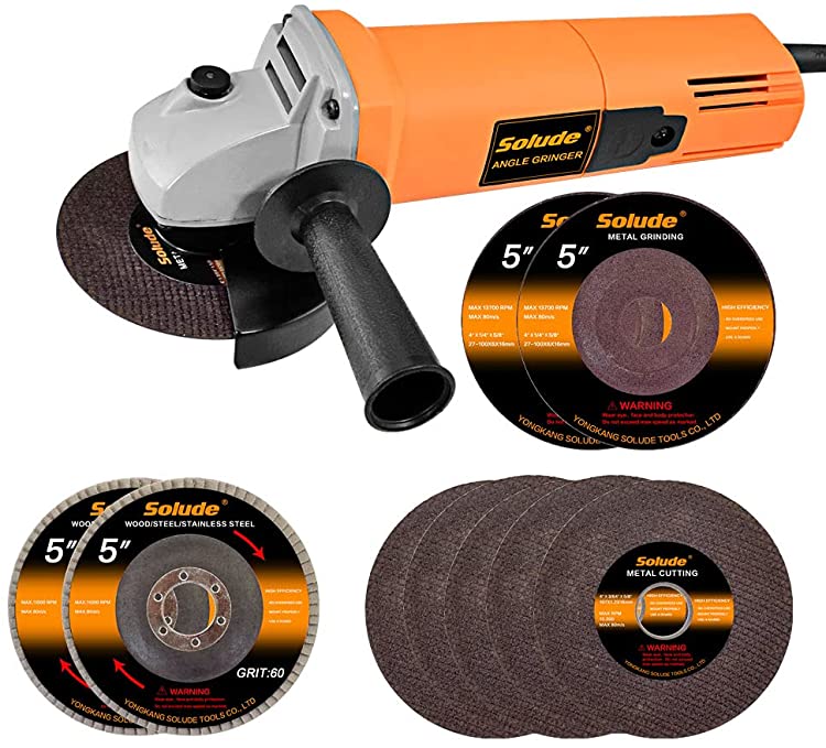 Buy Angle Grinder,5-Inch Power Grinder Tool with 4 Grinding Wheels,5 Cutting Wheels,and a 2-Position Handle,Portable Hand Grinder for Metal,Wood,Tile Cutting and Grinding 