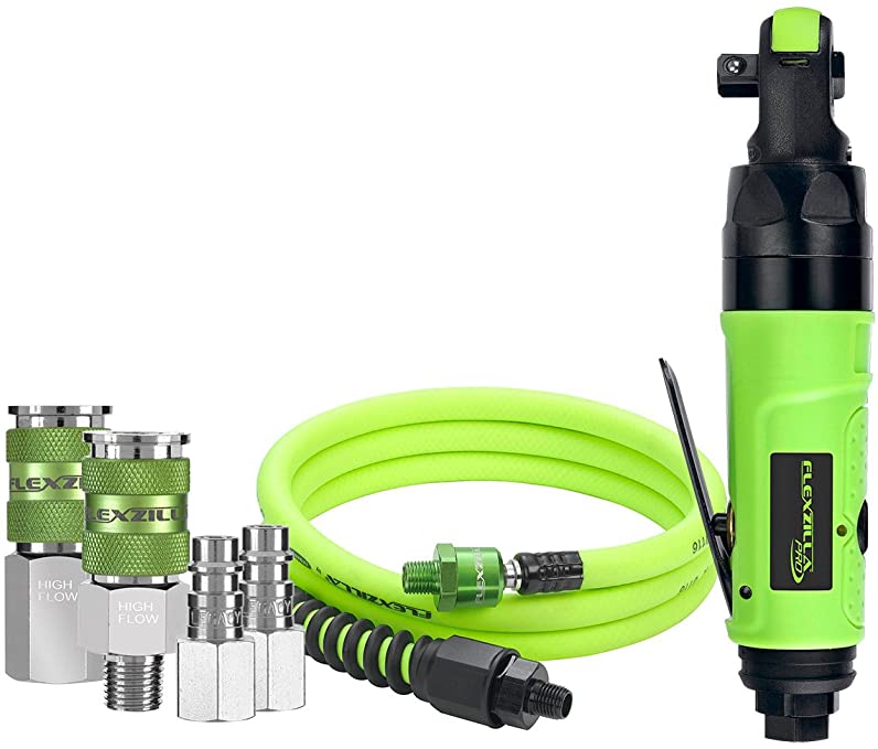 Buy Flexzilla Pro Reactionless Mini Air Ratchet Kit - AT8535FZ, 3/8 in. Drive, with 3/8 in. x 6 ft. Whip Hose, Ball Swivel, and High Flow Couplers and Plugs 