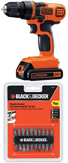 Buy Black & Decker Inc. 71-081 Double Ended Screwdriving Bit Set, 10-Piece LDX120C 20-Volt MAX Lithium-Ion Cordless Drill/Driver 