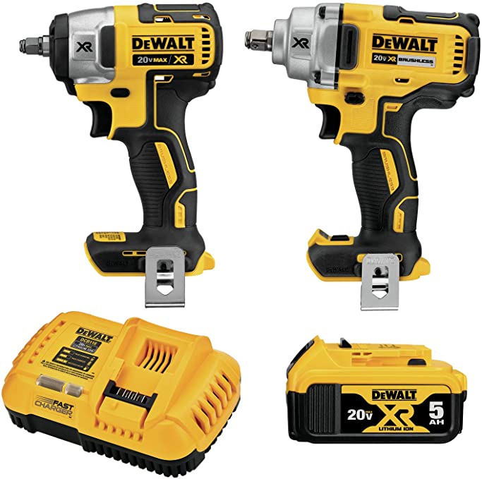 Buy DEWALT 20V MAX* XR Impact Wrench, Cordless Kit, 1/2-Inch Mid-Range and 3/8-Inch Compact, 2-Tool, DEWALT 20V MAX* XR Impact Wrench, Cordless Kit, 1/2-Inch Mid-Range and 3/8-Inch Compact, DEWALT 20V MAX* (DCK205P1)  