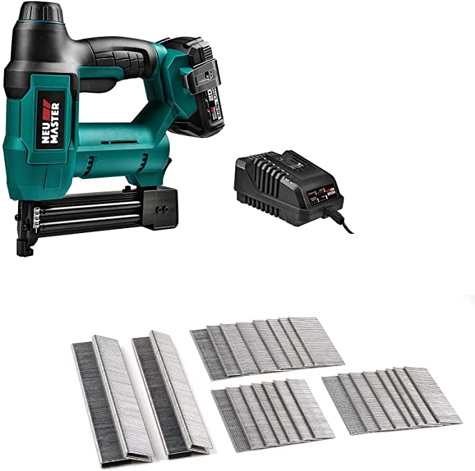 Buy Cordless Brad Nailer (2.0Ah Battery and Charger Included), as well as 1600-count NEU MASTER Heavy Duty Type600 Staples and 18GA Brad Nails. 