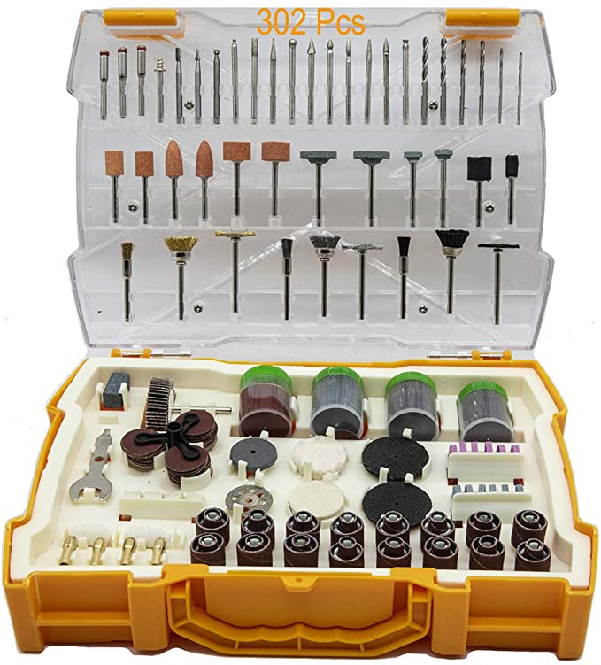 Buy Rotary Tool Accessories Kit, Universal Fitment for Simple Cutting, Grinding, Sanding, Sharpening, Carving, and Polishing, Storage Case, 302 Pieces Electric Tool with 1/8-Inch Shanks 