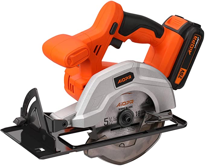 Buy AIOPR 20V Cordless Circular Saw with Rip Guide and 2 Blades, 5-1/2