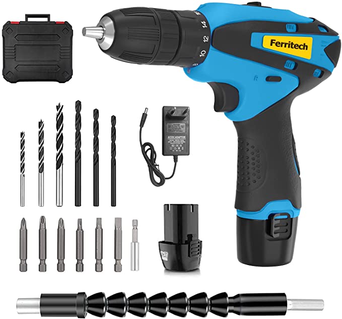 Buy Electric Drill Bits 12v Cordless Drill with 2 Batteries and Charger Variable Speed Drill Driver 18+2 Torque Settings Built-in LED with Drills Tool Box 18pcs Power Drill Bit Set 