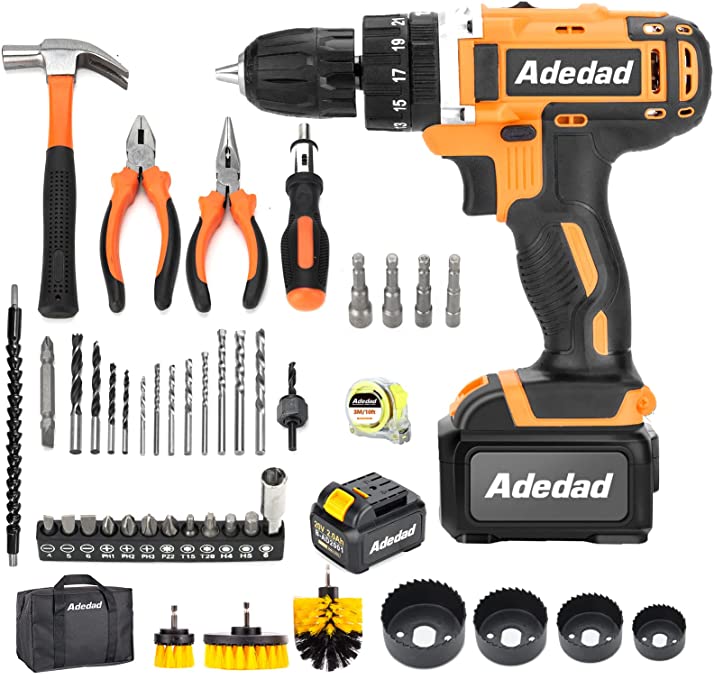 Buy Adedad Electric Drill 48 pcs 20V Cordless Drill with Two Batteries and Charger Hand Power Drill Set, 23+1 Metal Clutch, 2 Variable Speed, LED Light, Tool Kit for Drilling and Screwing Adedad Electric Drill 48 pcs 20V Cordless Drill with Two Batteries and Charger Hand Power Drill Set, 23+1 Metal Clutch, 2 Variable Speed, LED Light, Tool Kit for Drilling and Screwing 