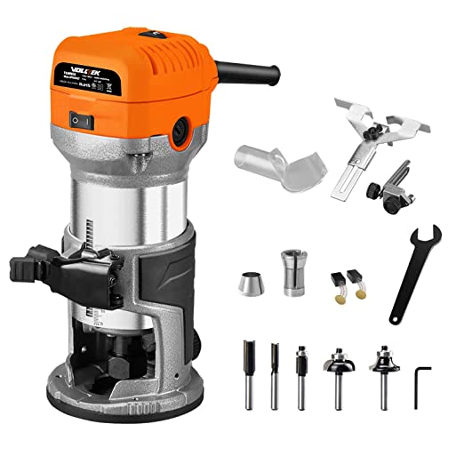 Buy 1.25 HP Compact Trim Router with 5PCS Wood Router Bits, Edge Guide, Roller Guide, Dust Hood, and 1/4