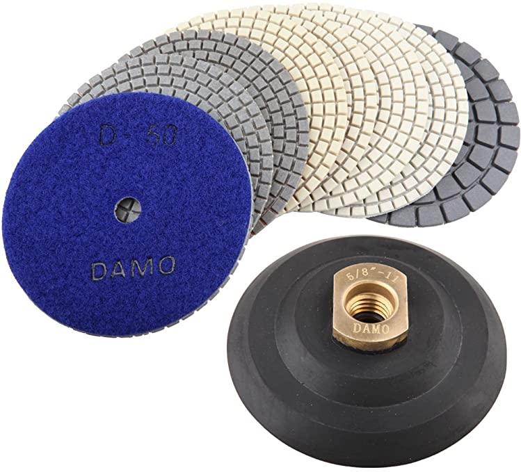 Buy Diamond Polishing Pads 4 Inch Dry Set of 7 + Back Holder for Marble Granite Concrete Countertop Floor DAMO 