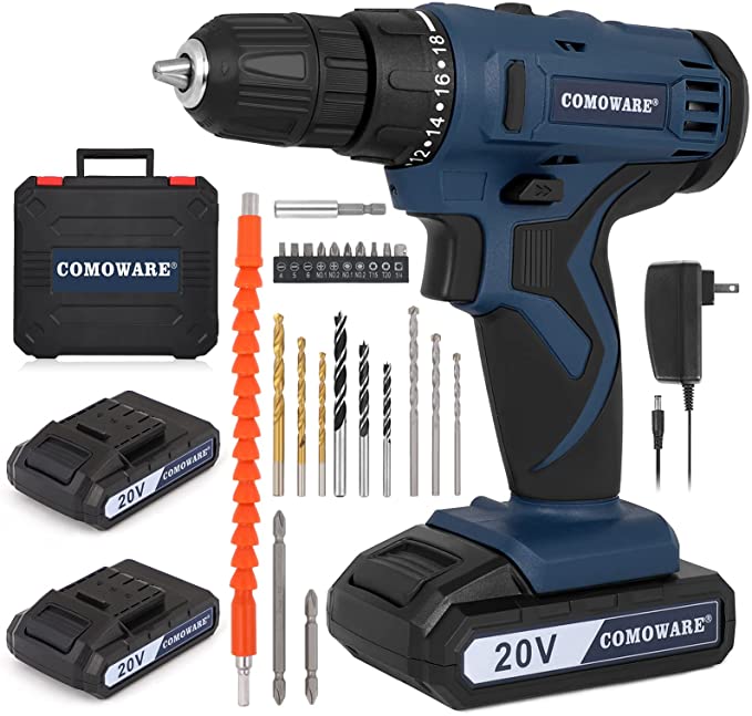 Buy COMOWARE 20V Cordless Drill, Electric Power Drill Set with 2 Batteries and Charger, 3/8