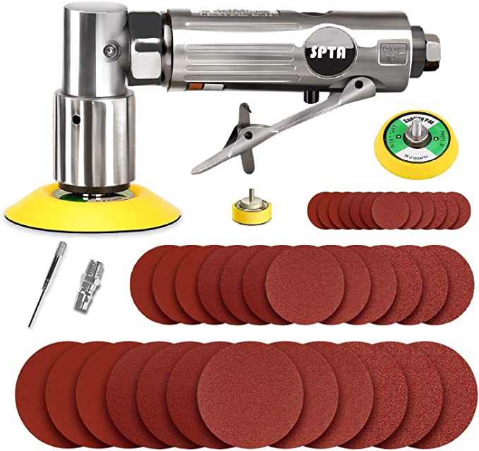 Buy SPTA Mini Air Angle Sander Grinder Air Random Palm Sander Air Orbital Sander with M6 Backing Plate Car Polisher Sets with 36Pcs Mix Grit 80mm, 50mm, 25mm Sanding Disc Sanding Pads SPTA Mini Air Angle Sander Grinder Air Random Palm Sander Air Orbital Sander with M6 Backing Plate 