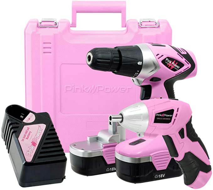 Buy PP1848K 18 Volt Cordless Drill Set with Charger and Bit Set Pink Power Drill and Electric Screwdriver Tool Kit 