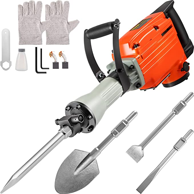 Buy VEVOR Demolition Services Heavy Duty Electric Jack Hammer 3600W Jack Hammer Concrete Breaker 1800 BPM Jack Hammer 4pc Chisels Bit with Gloves and 360°Swiveling Front Handle for Trenching, Chipping, and Breaking Holes 