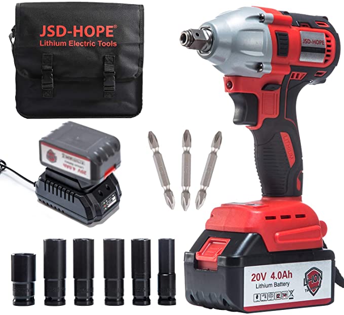 Buy JSD 20V Electric Impact Driver (4.0Ah Battery, Brushless Motor, 1/2 & 1/4 Inch Quick Chuck, 2-Speed, Tool Bag) - Cordless Impact Wrench - High Torque Impact Kit for Home & DIY Projects 