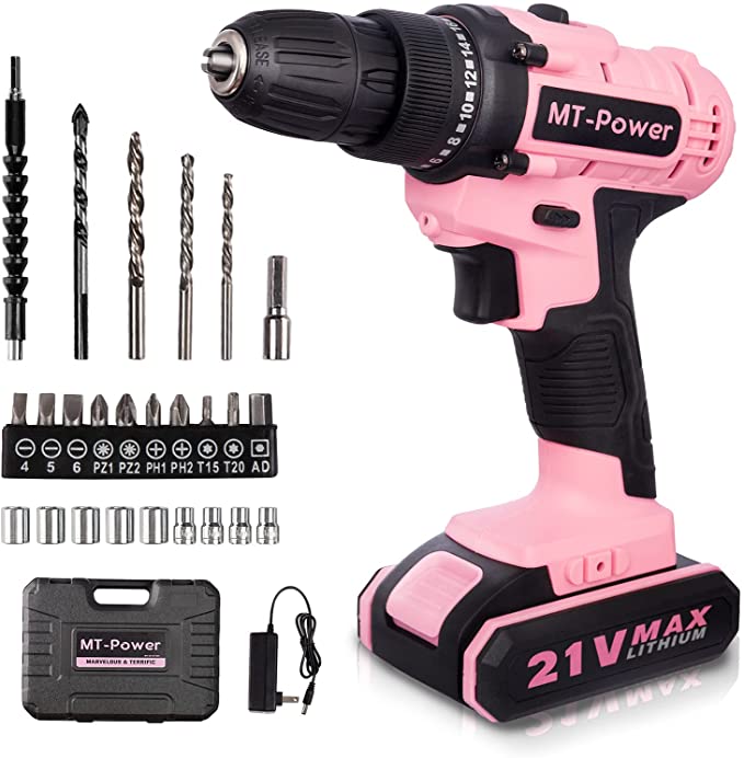 Buy MT-Power 21V Max Pink Cordless Drill Tool Set, Electric Screwdriver with 25 Piece Drill Bit Set, Power Drill Tool Kit, Women