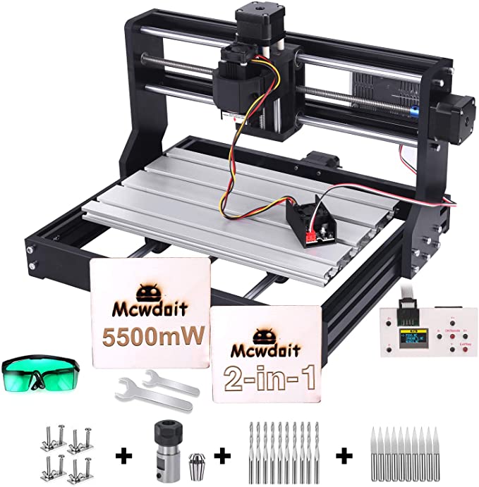 Buy GRBL 3 Axis Engraver Wood Plastic Acrylic PCB PVC MDF Carving Milling with Offline Controller, CNC Router Bits, ER11 Collects 2-in-1 5500 m W 3018 Pro CNC Router Engraving Machine, 