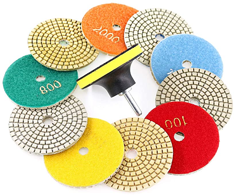 Buy Swpeet 11 Piece Diamond Polishing Pads Kit, 10 Piece 3 Inch Wet/Dry Polishing Pad Kit, 1 Piece 3 Inch Yellow Backer Pad for Granite Marble Stone Glass Quartz Polishing 