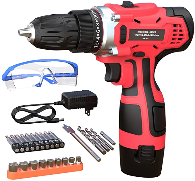 Buy GardenJoy 12V Impact Drill Driver Set with 2 Variable Speed 1 Battery Fast Charger Power Tool Kit for Home Improvement 3/8