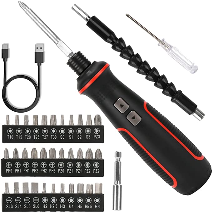 Buy Beyoung Cordless Electric and Manual Screwdriver 3.6V - LED Work Light with Replaceable Battery | 40 Bits | 1 Flexible Drill Bit Extension | 1 Extention Holder - Rechargeable Power Screwdriver 