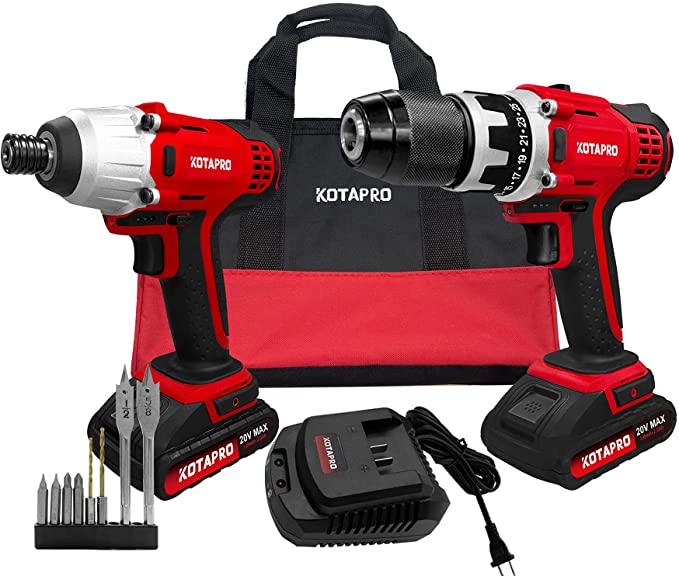 Buy 20 V MAX Cordless Drill Combo Kit, Electric Motor Electric Power Drill Set Impact Drill Driver, Tight Bit Gripping Strength, Long-lasting Battery, Screwdriver Set, 2021 Upgrade Construction Tools 