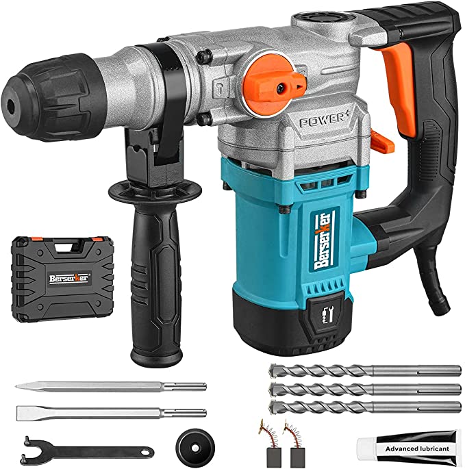 Buy Berserker 1-1/4-Inch SDS-Plus 9-Amp Corded Rotary Hammer Power Drill with Shocks, Safety Clutch, and 3 Functions 5-Piece Impact Hammer Drill Bit Set for Concrete and Metal, Vibration Control with Carrying Case 