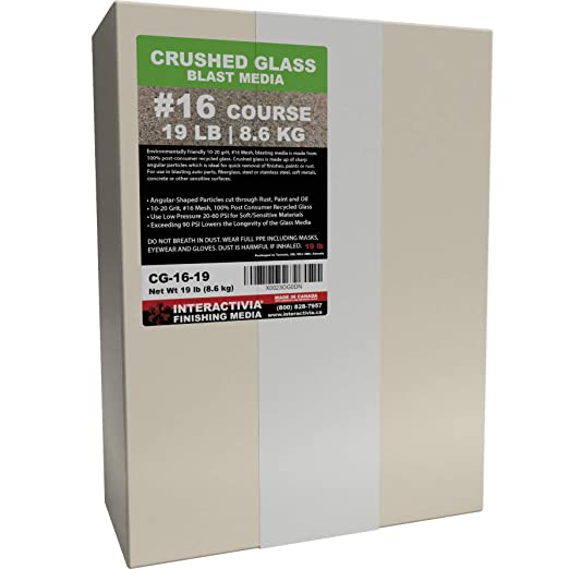 Buy Blasting Abrasive Media (Extra Course) #16 Mesh - 1854 to 940 Microns - for Blast Cabinets Or Sand Blasting Guns - 10-20 Grit (#16) Crushed Glass Abrasive - 19 lb or 8.6 kg 