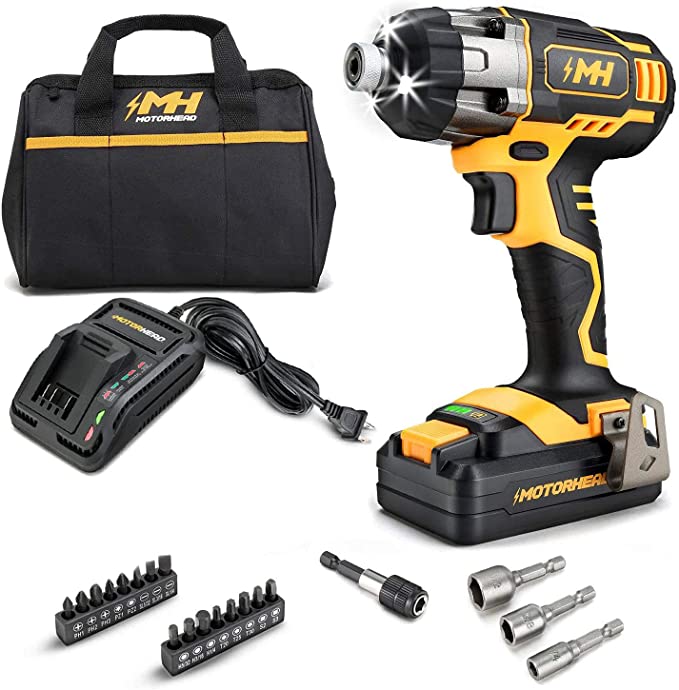 Buy MOTORHEAD 20V ULTRA Cordless Impact Driver Kit, Lithium-Ion, 14-Inch All-Metal Hex Chuck, Tri-Beam LED, Variable Speed Trigger, 2Ah Battery & Quick Charger, Bag, 16 Accessory Bits, 3 Nut Drivers, Made in the USA 