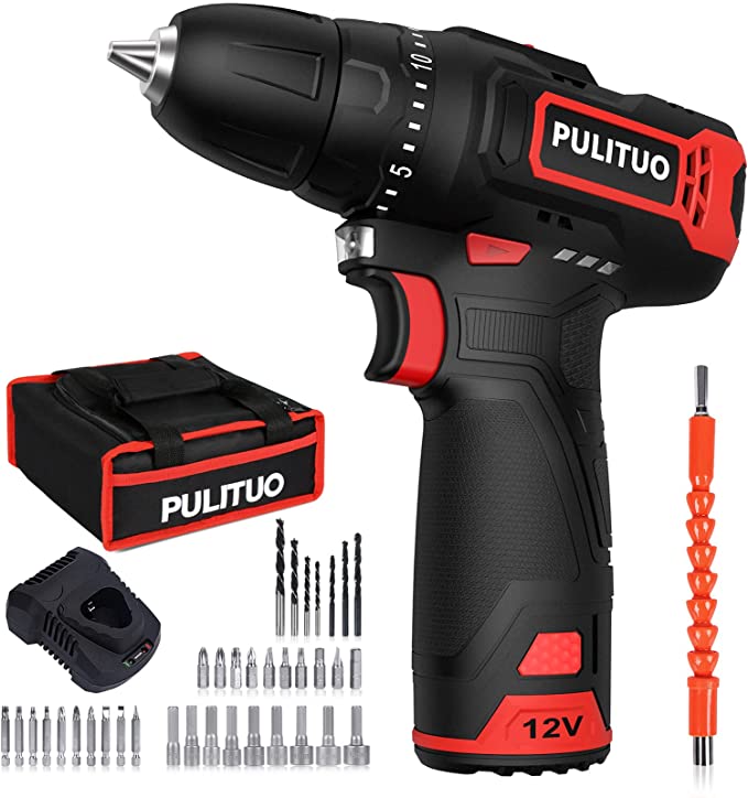 Buy PULITUO 12V Cordless Drill, Power electric Drill Driver Set with 20+1 Clutch, 3/8