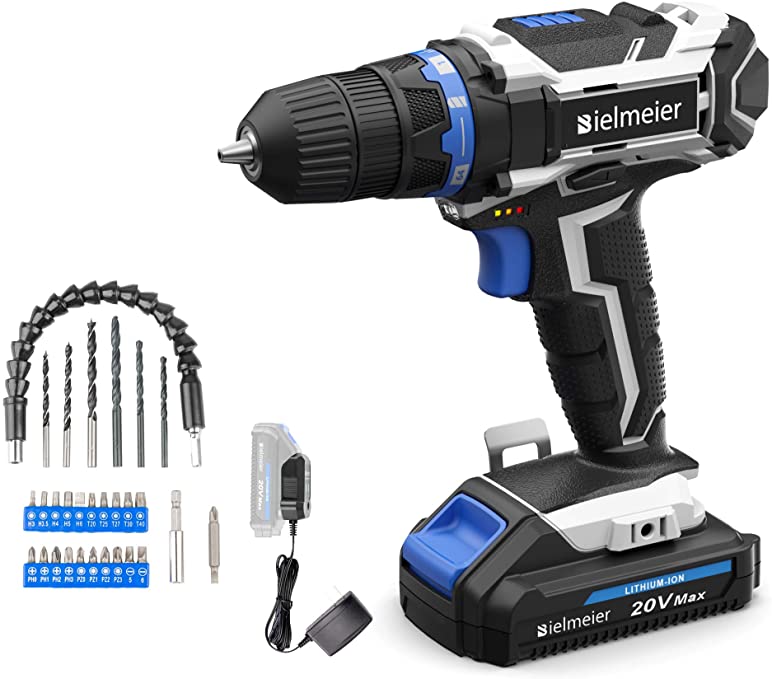 Buy Bielmeier 20V MAX Lithium Ion Cordless Drill, Electric Drill Kit for Household Jobs, Power Drill Set with Variable Speed, LED, and 29pcs Drill Bits Accessories (BCKD-29)  