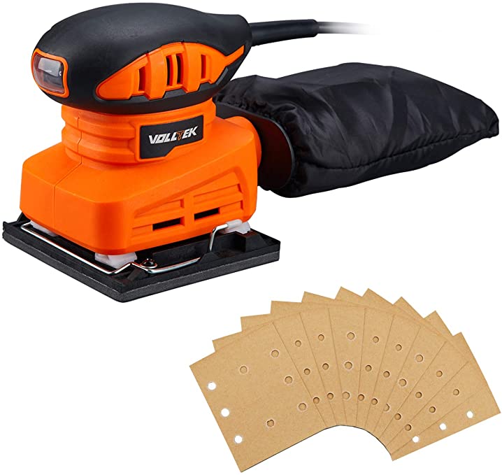 Buy VOLLTEK Electric Sheet Sander with 10 Sanderpapers, 13000RPM Orbital Sander 1.5 Amp 1/4 Sheet for Polishing, Sanding, and Finishing Woods, with Dust Collection VPFS1052 