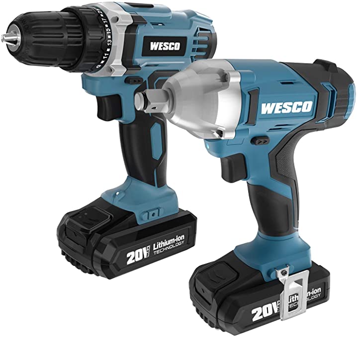 Buy WESCO 20V Cordless Impact Wrench and Drill Driver Combo Kit, 2-Tool 