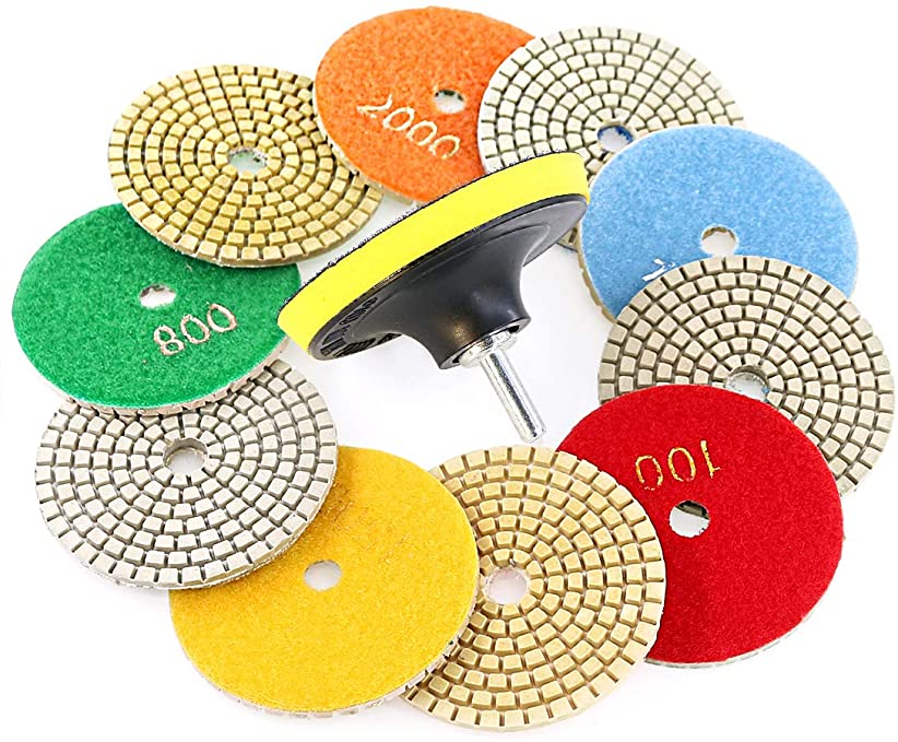 Buy Swpeet 11Pcs Diamond Polishing Pads Kit, 10Pcs 4 Inch Wet/Dry Polishing Pads Kit, and 1Pcs 4 Inch Yellow Backer Pad for Granite Marble Stone Glass Quartz Polishing 